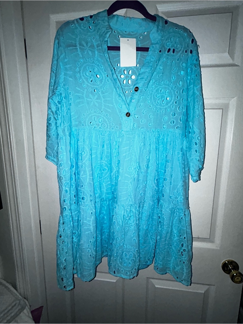 Lightweight Eyelet Tunic Top in Aqua Blue - Picture 3 of 10